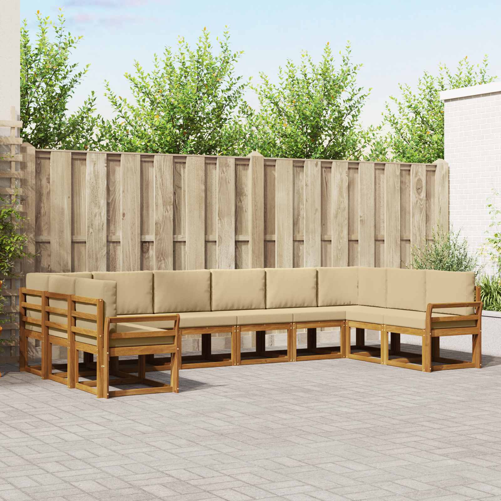 Set di divani da esterno con cuscino 10 pcs Naturale e Beige | homemem39