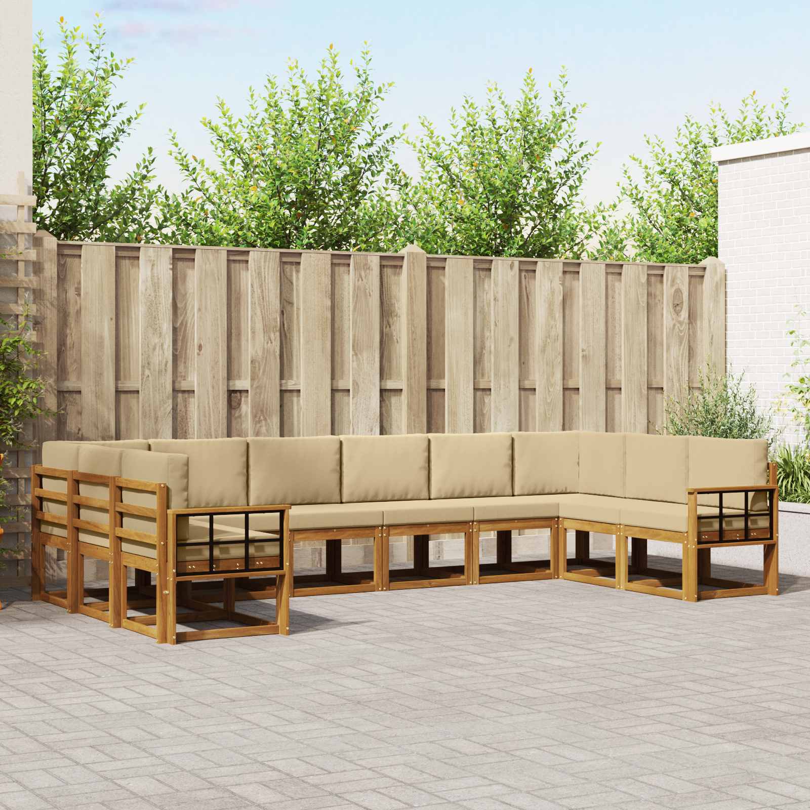 Set di divani da esterno con cuscino 10 pcs Naturale e Beige | homemem39