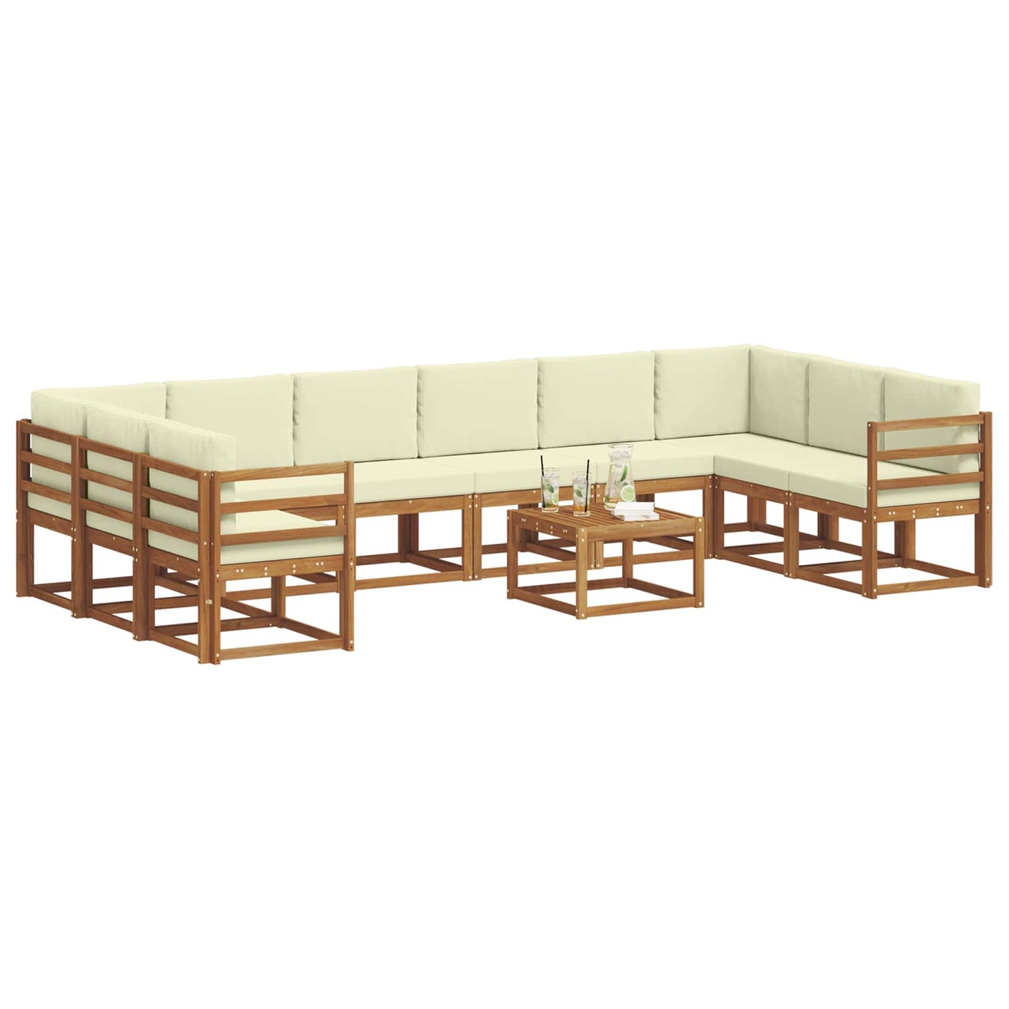 Set di divani da esterno con cuscino 11 pcs Naturale e Crema