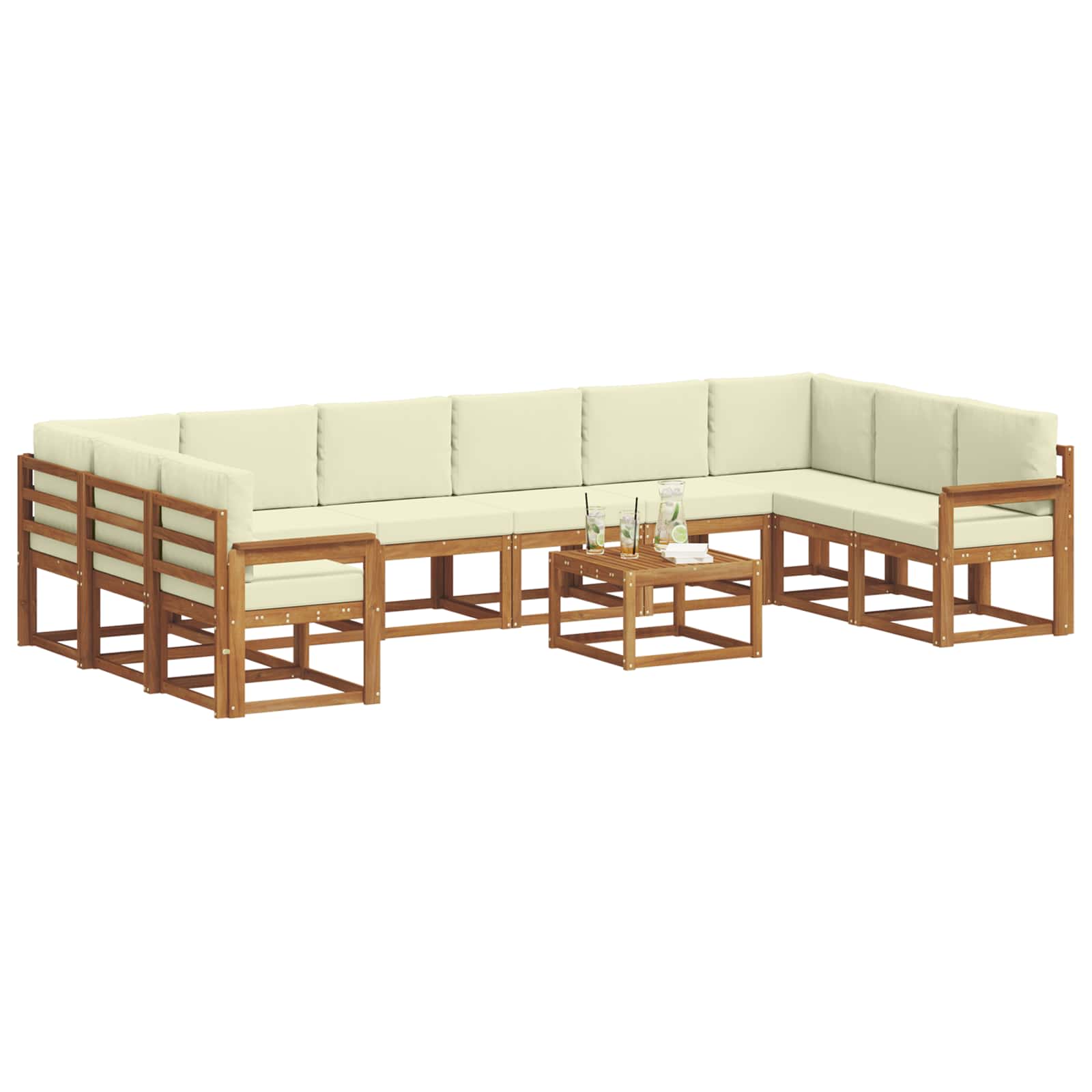 Set di divani da esterno con cuscino 11 pcs Naturale e Crema | homemem39