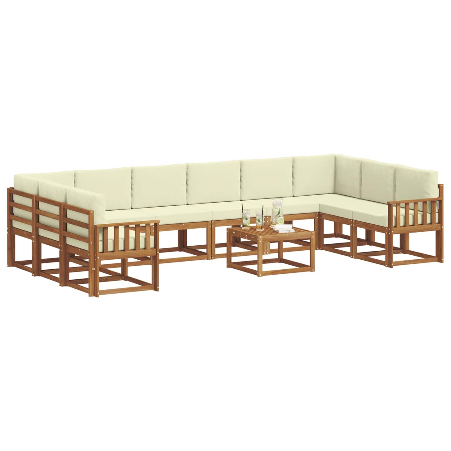 Set di divani da esterno con cuscino 11 pcs Naturale e Crema | homemem39