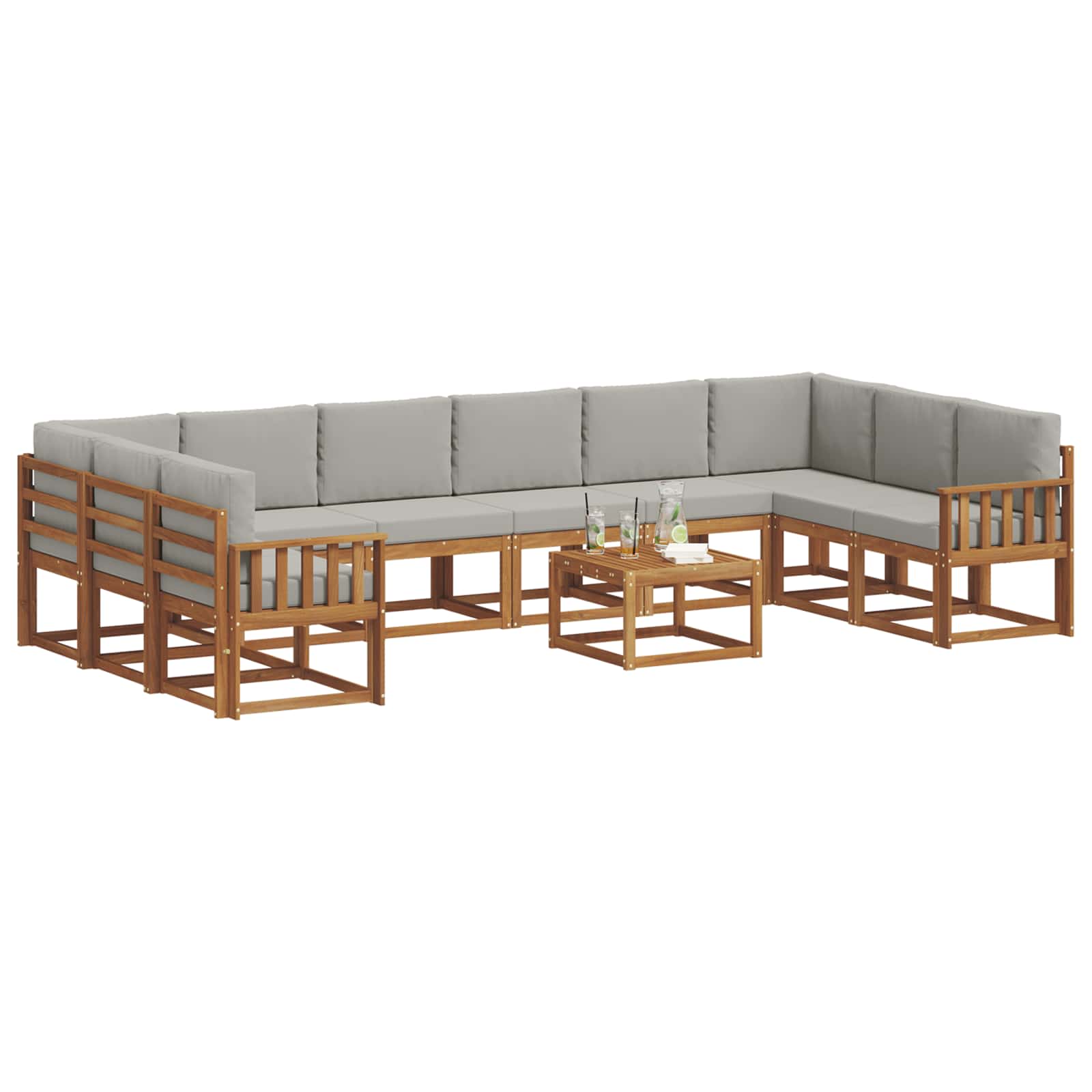 Set di divani da esterno 11 pcs Grigio Naturale e Chiaro | homemem39