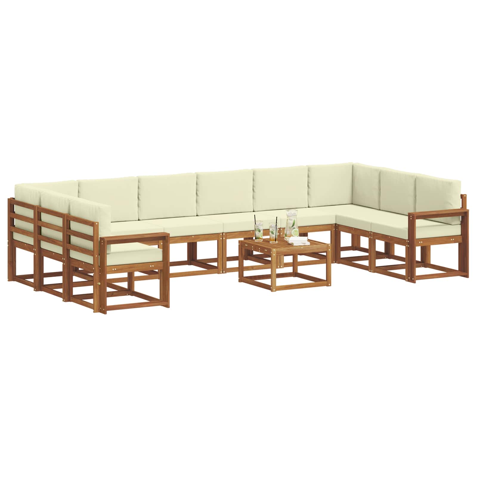 Set di divani da esterno con cuscino 11 pcs Naturale e Crema | homemem39