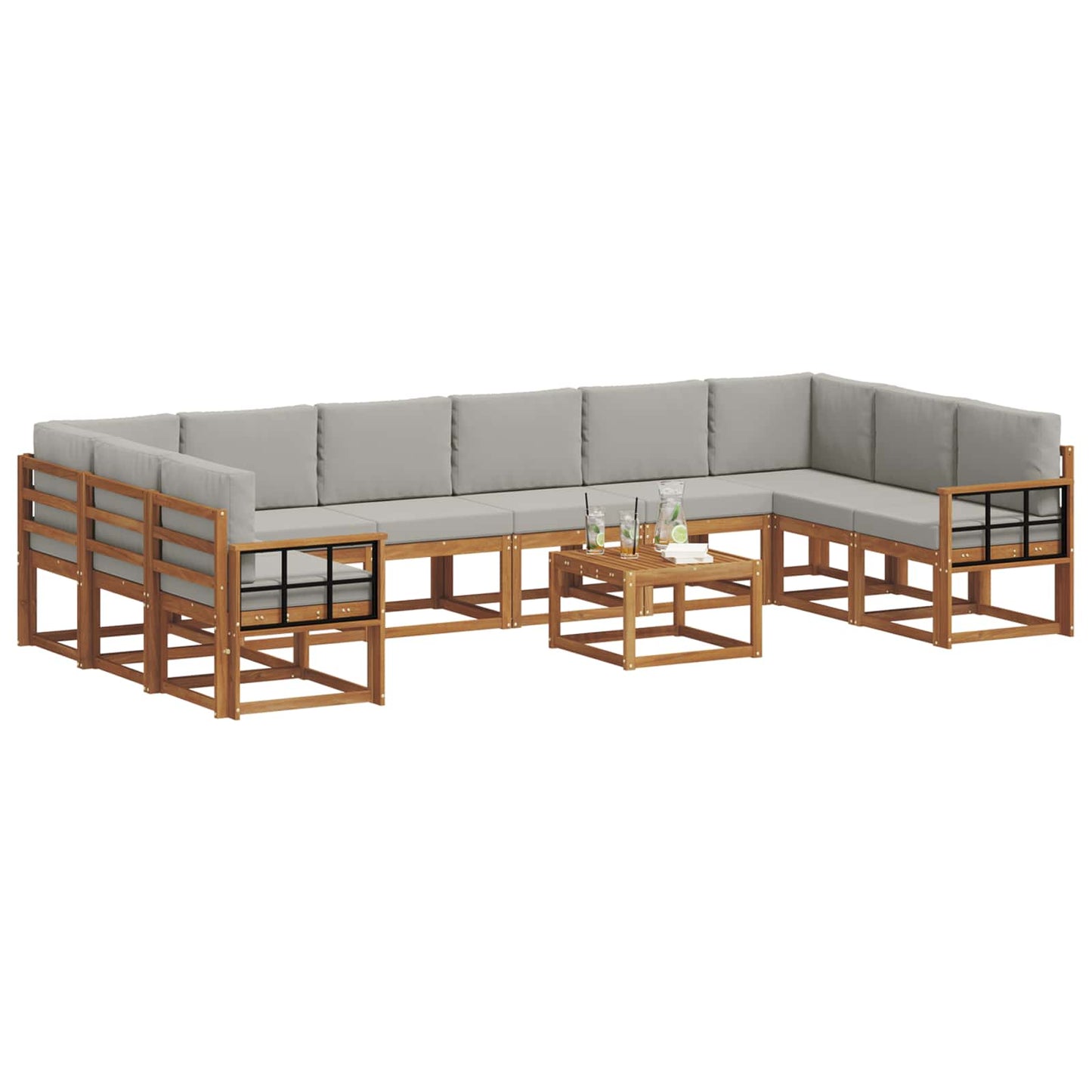 Set di divani da esterno 11 pcs Grigio Naturale e Chiaro | homemem39
