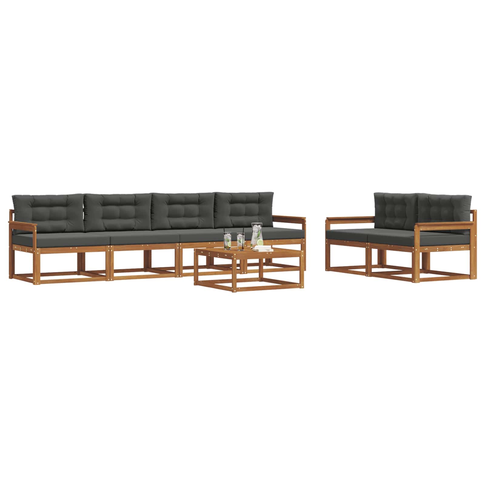 Set di divani da esterno con cuscino 7 pcs Naturale e Antracite | homemem39