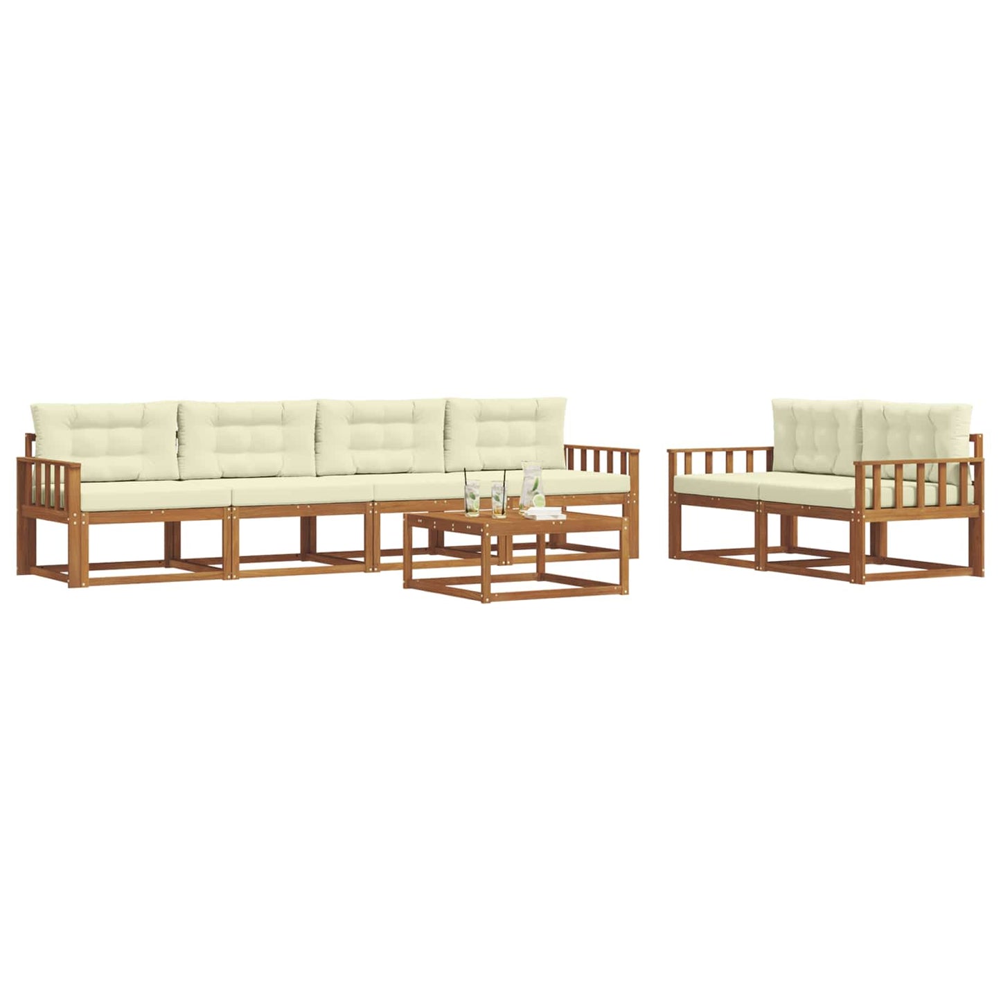 Set di divani da esterno con cuscino 7 pcs Naturale e Crema | homemem39