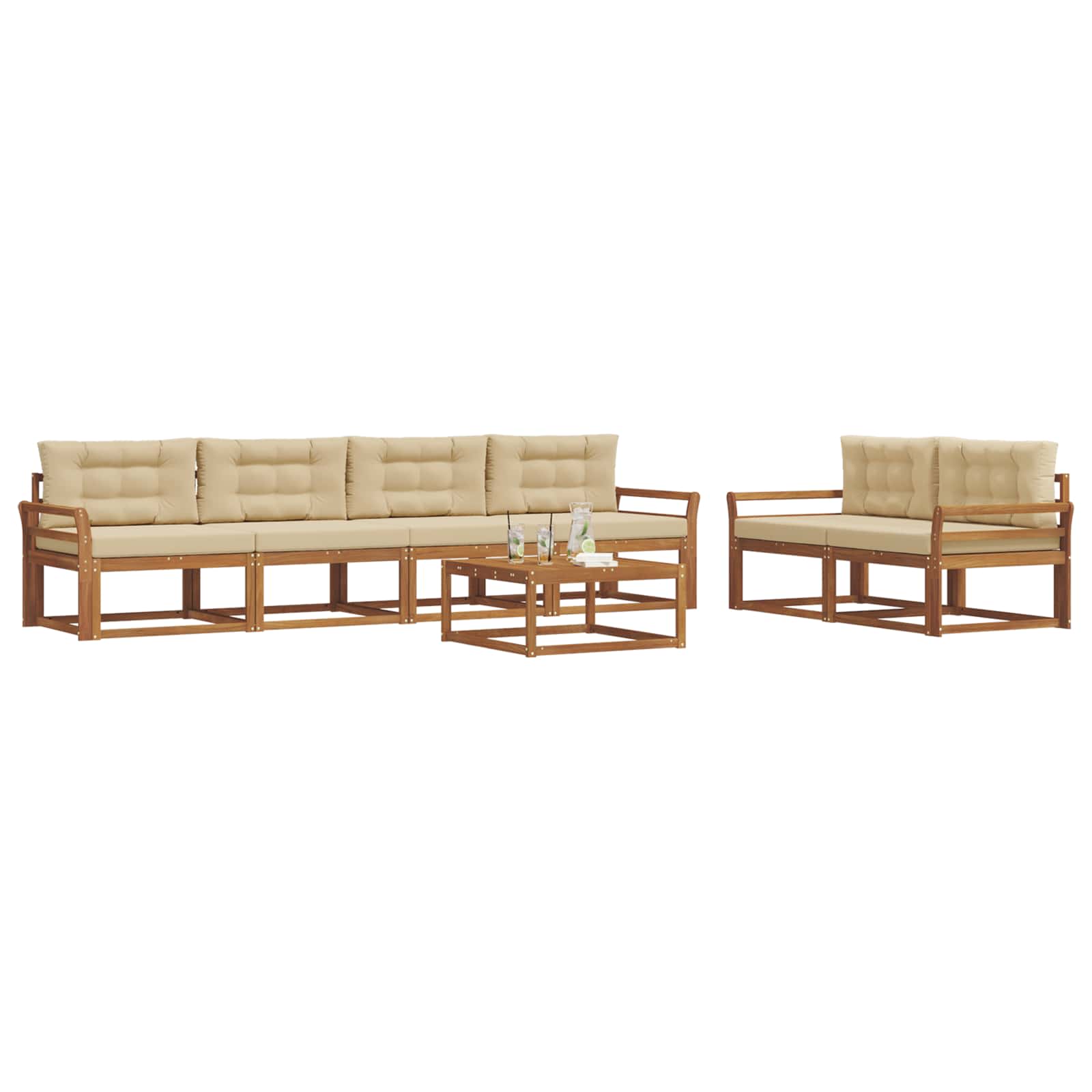 Set di divani da esterno con cuscino 7 pcs Naturale e Beige | homemem39