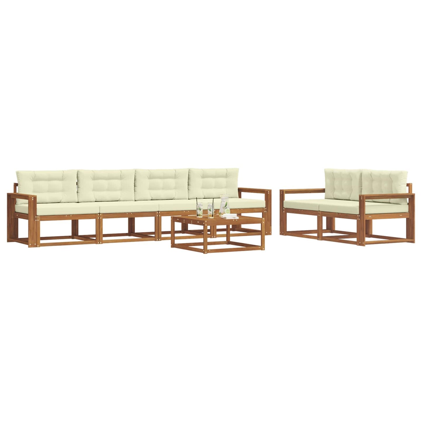 Set di divani da esterno con cuscino 7 pcs Naturale e Crema | homemem39