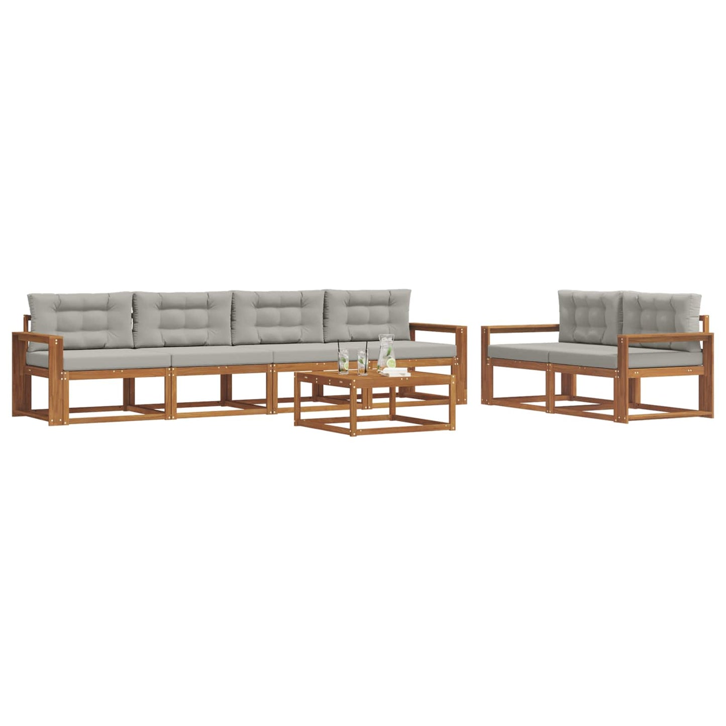 Set di divani da esterno 7 pcs Grigio Naturale e Chiaro | homemem39