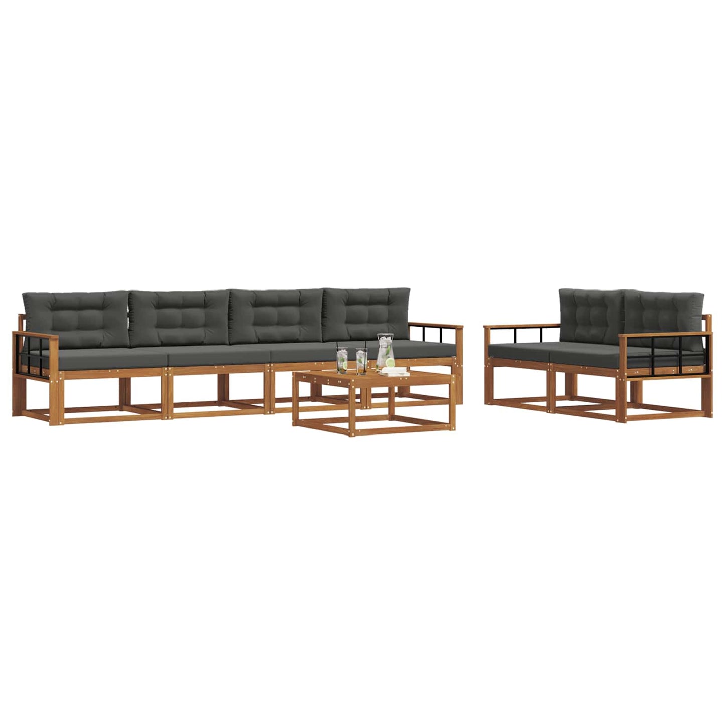 Set di divani da esterno con cuscino 7 pcs Naturale e Antracite | homemem39