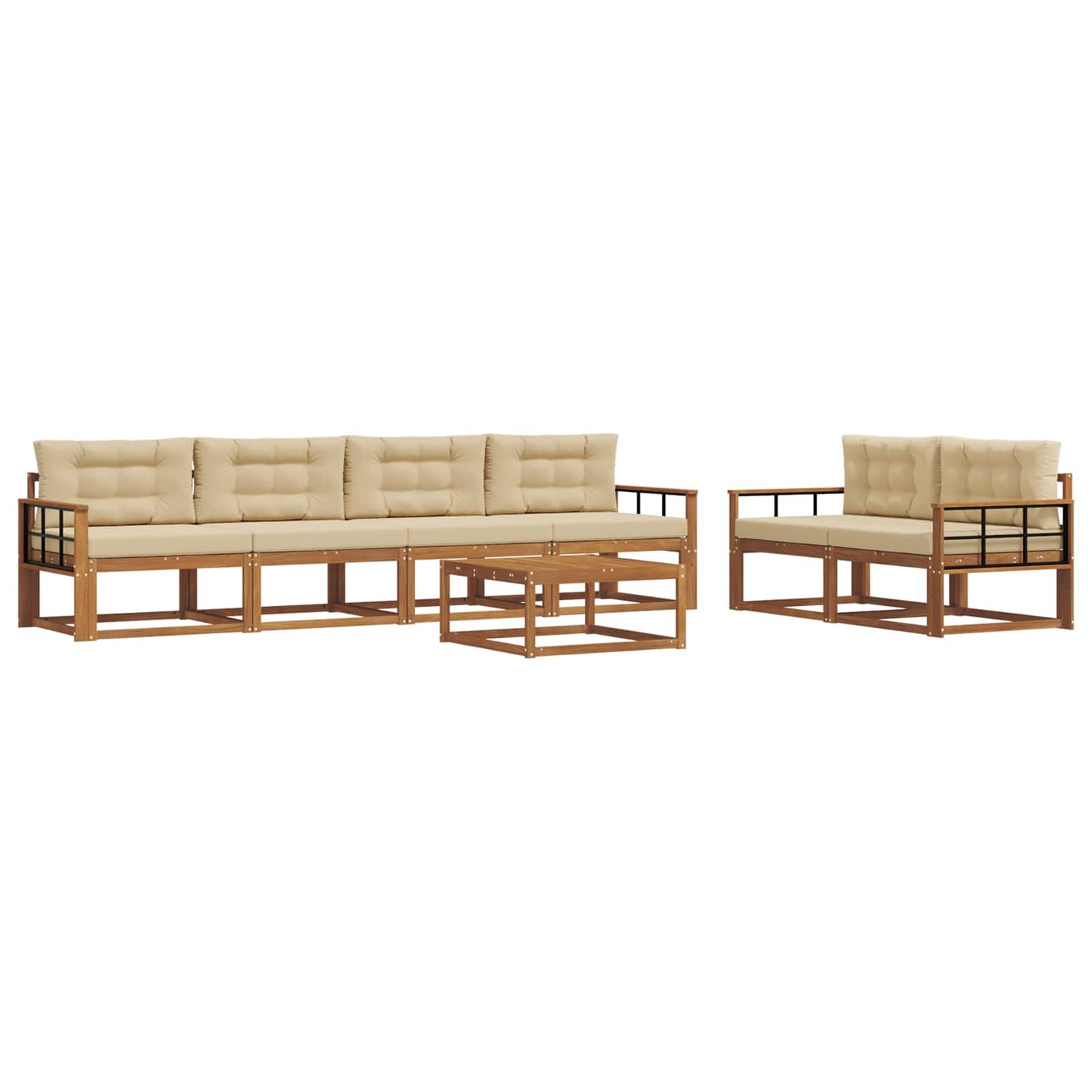 Set di divani da esterno con cuscino 7 pcs Naturale e Beige | homemem39