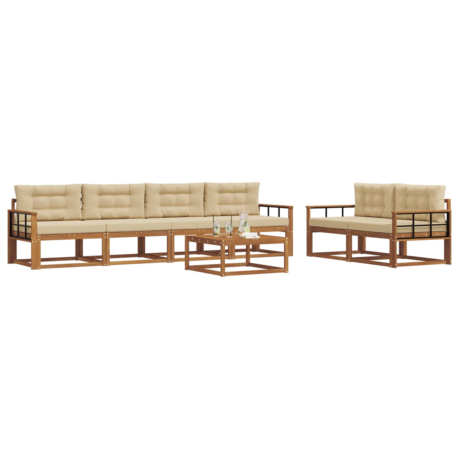 Set di divani da esterno con cuscino 7 pcs Naturale e Beige | homemem39