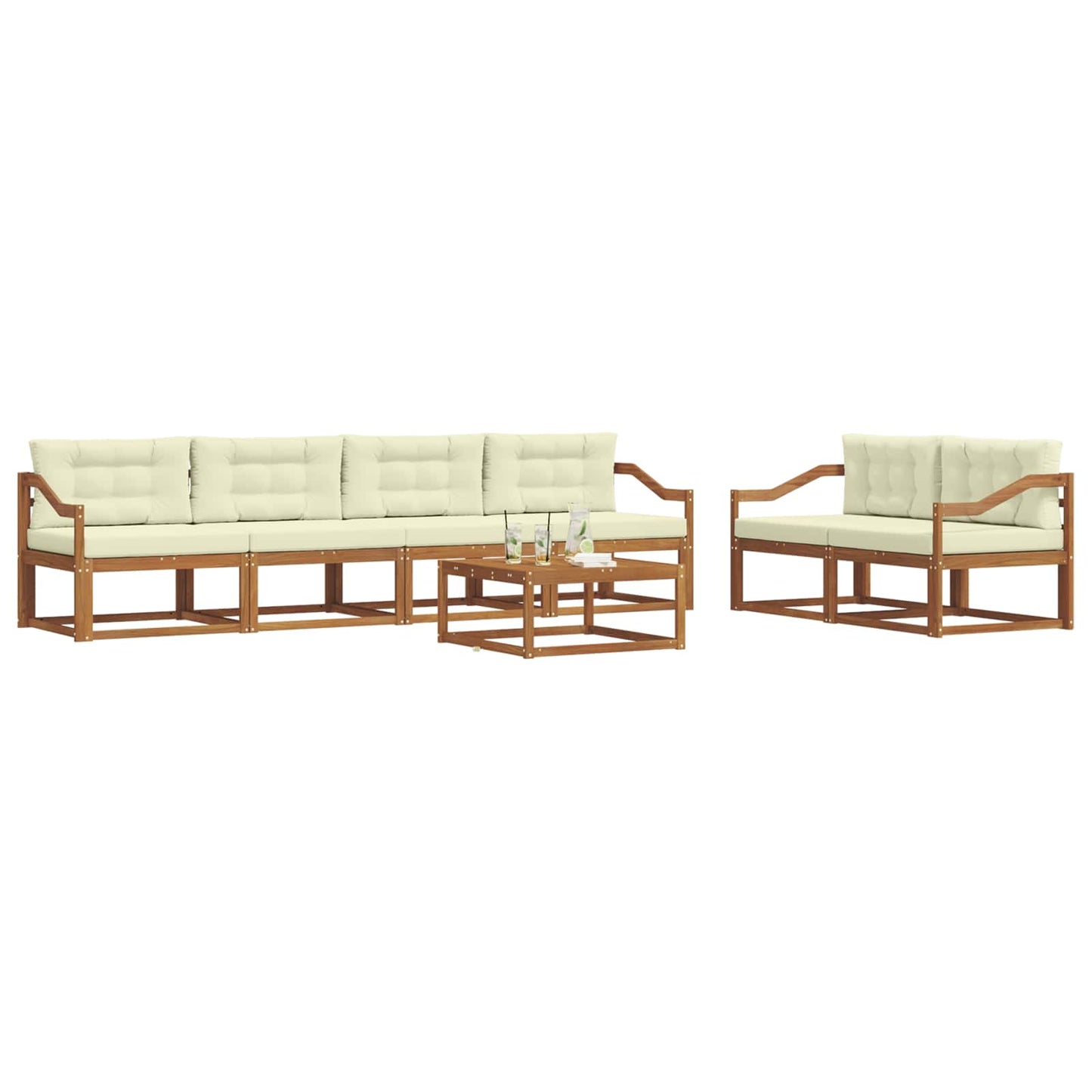 Set di divani da esterno con cuscino 7 pcs Naturale e Crema | homemem39
