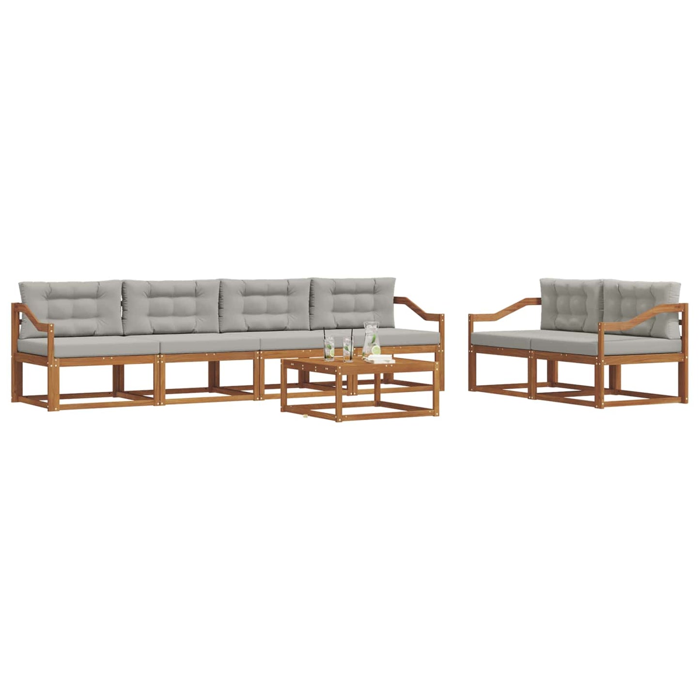 Set di divani da esterno 7 pcs Grigio Naturale e Chiaro | homemem39