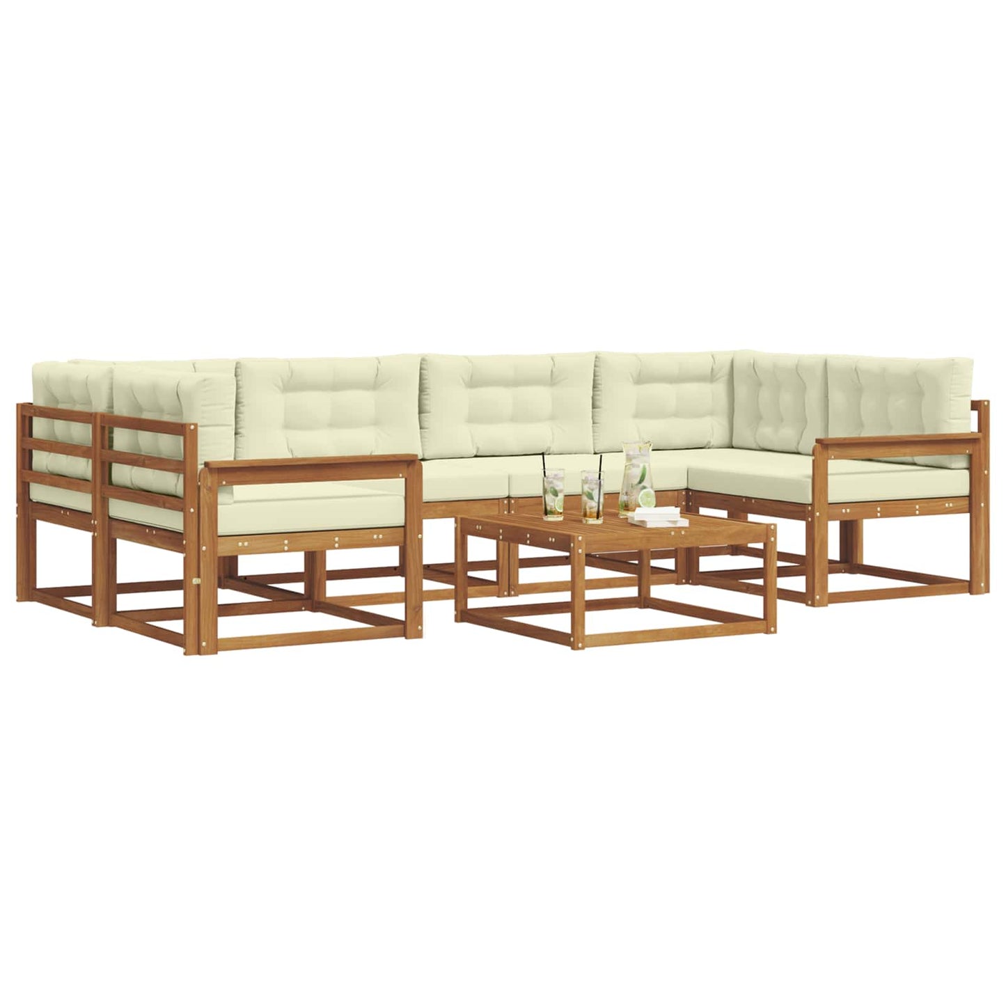 Set di divani da esterno con cuscino 7 pcs Naturale e Crema | homemem39