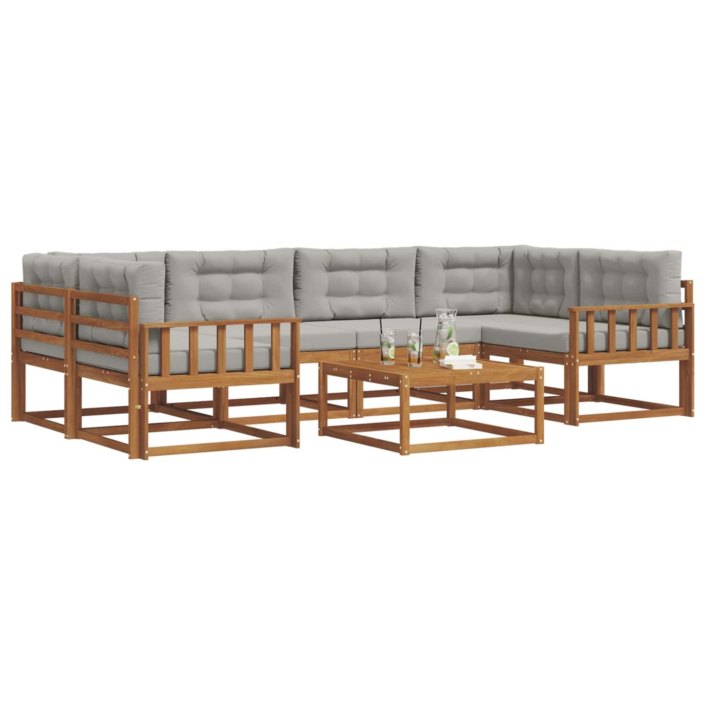 Set di divani da esterno 7 pcs Grigio Naturale e Chiaro | homemem39