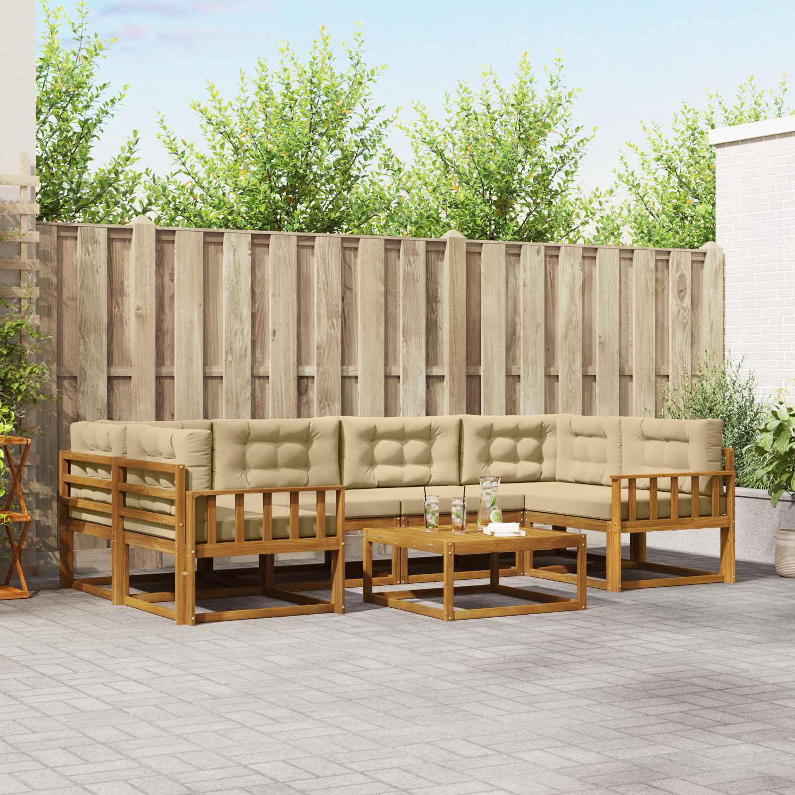 Set di divani da esterno con cuscino 7 pcs Naturale e Beige | homemem39
