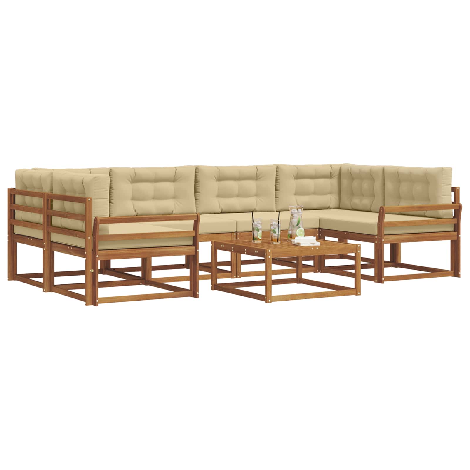 Set di divani da esterno con cuscino 7 pcs Naturale e Beige | homemem39