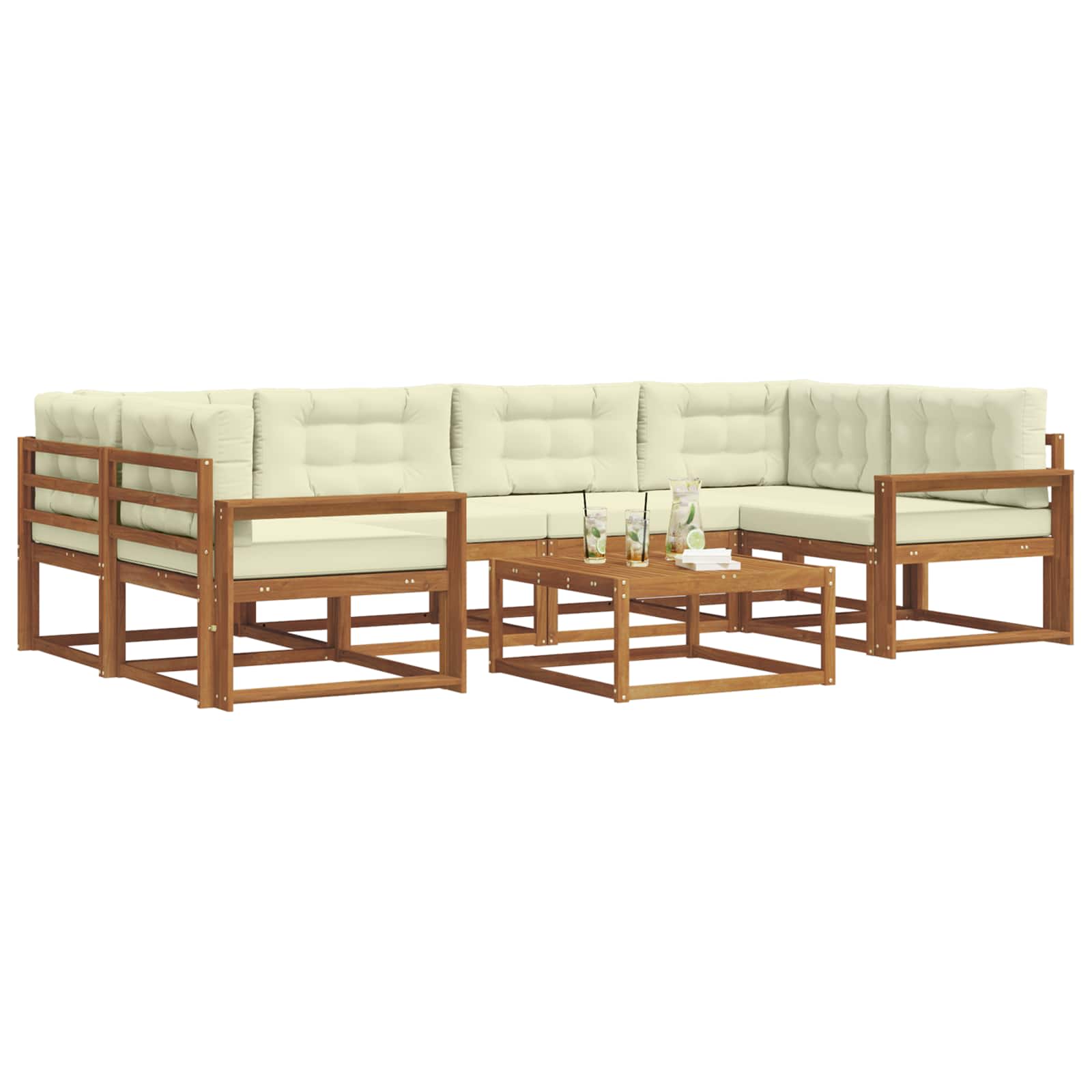 Set di divani da esterno con cuscino 7 pcs Naturale e Crema | homemem39