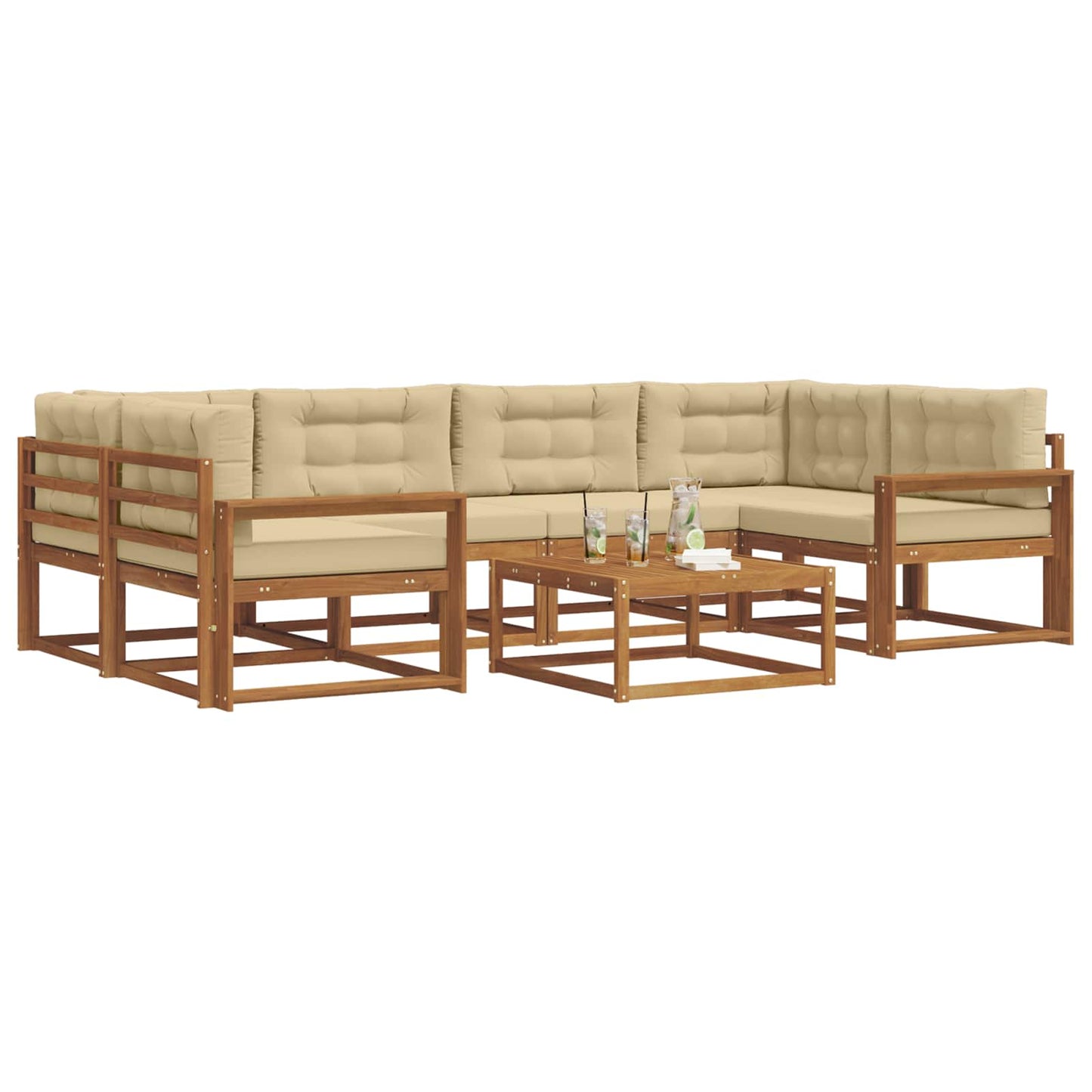 Set di divani da esterno con cuscino 7 pcs Naturale e Beige | homemem39
