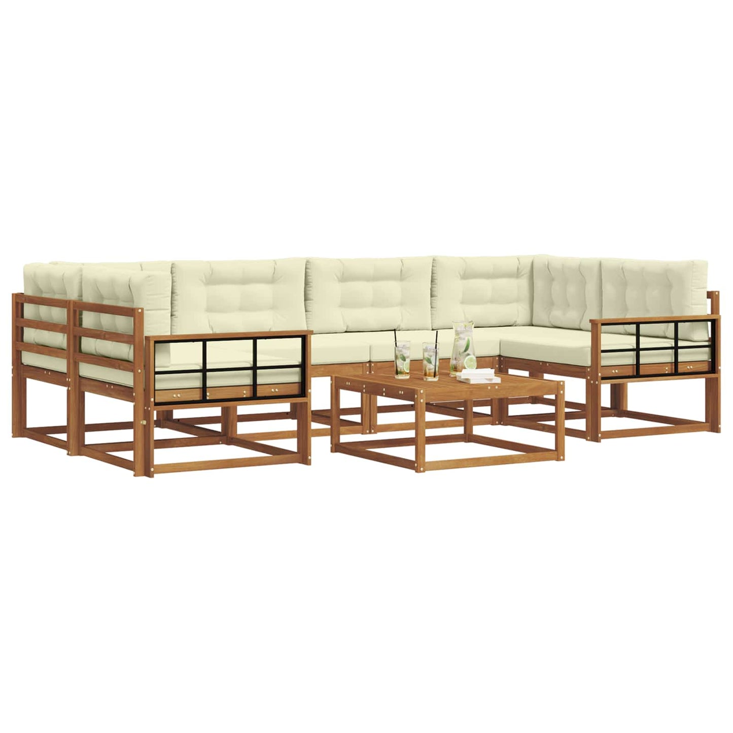 Set di divani da esterno con cuscino 7 pcs Naturale e Crema | homemem39