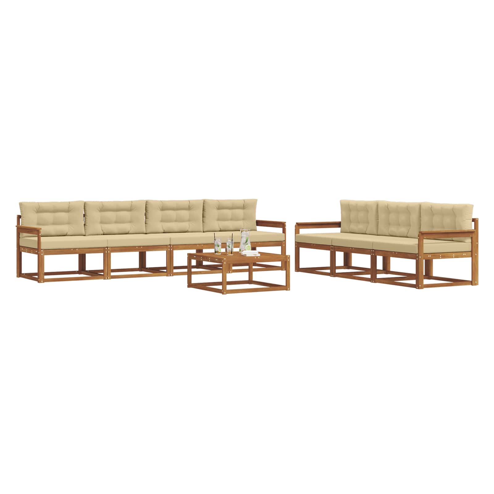 Set di divani da esterno con cuscino 8 pcs Naturale e Beige | homemem39