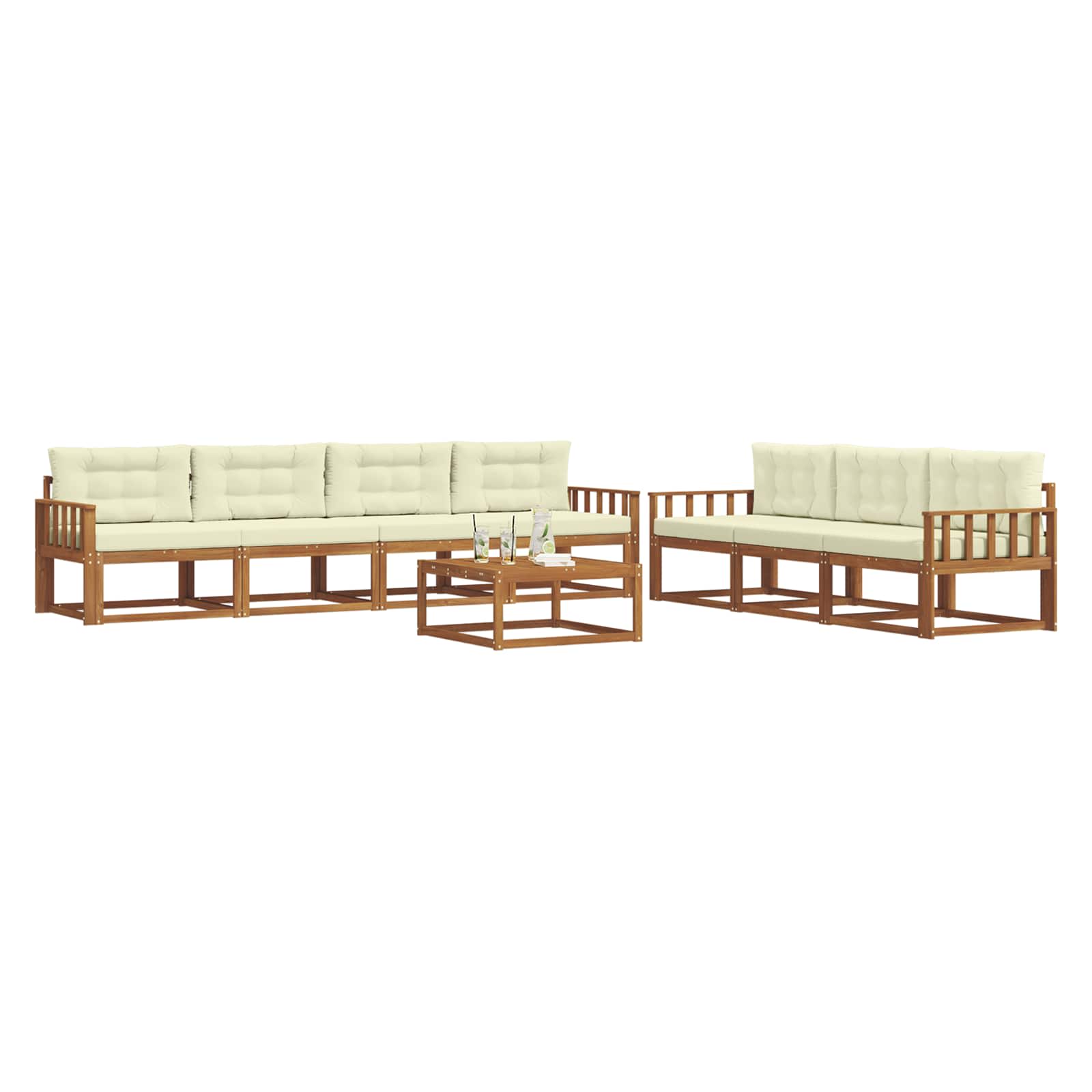Set di divani da esterno con cuscino 8 pcs Naturale e Crema | homemem39
