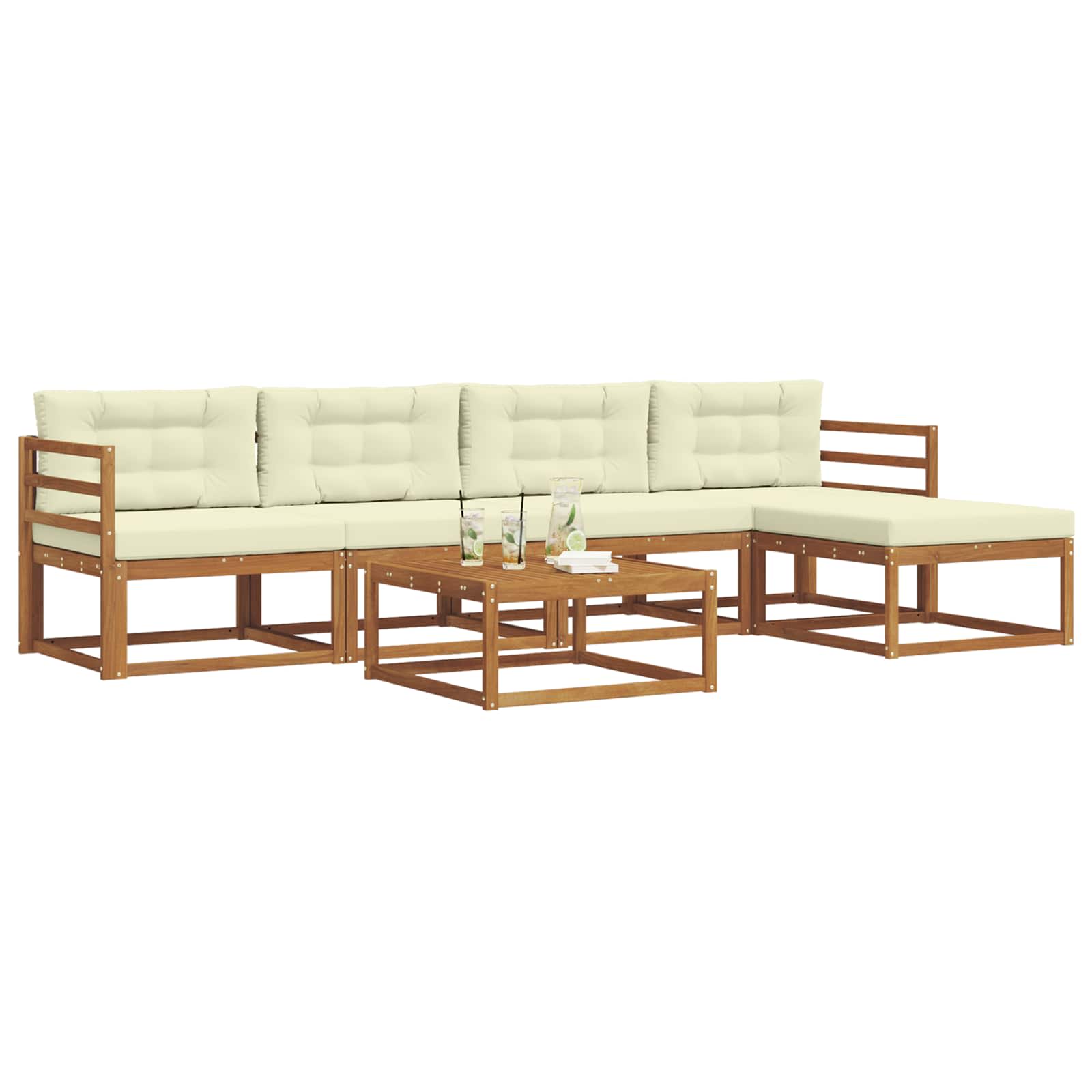 Set di divani da esterno con cuscino 6 pcs Naturale e Crema | homemem39