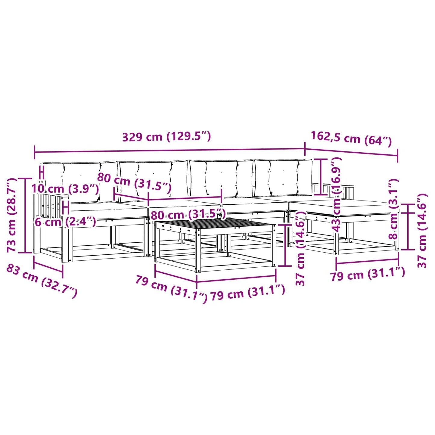 Set di divani da esterno con cuscino 6 pcs Naturale e Crema | homemem39