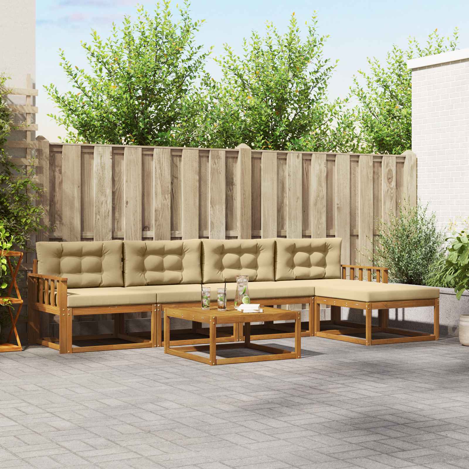 Set di divani da esterno con cuscino 6 pcs Naturale e Beige | homemem39