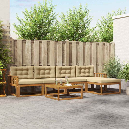 Set di divani da esterno con cuscino 6 pcs Naturale e Beige | homemem39