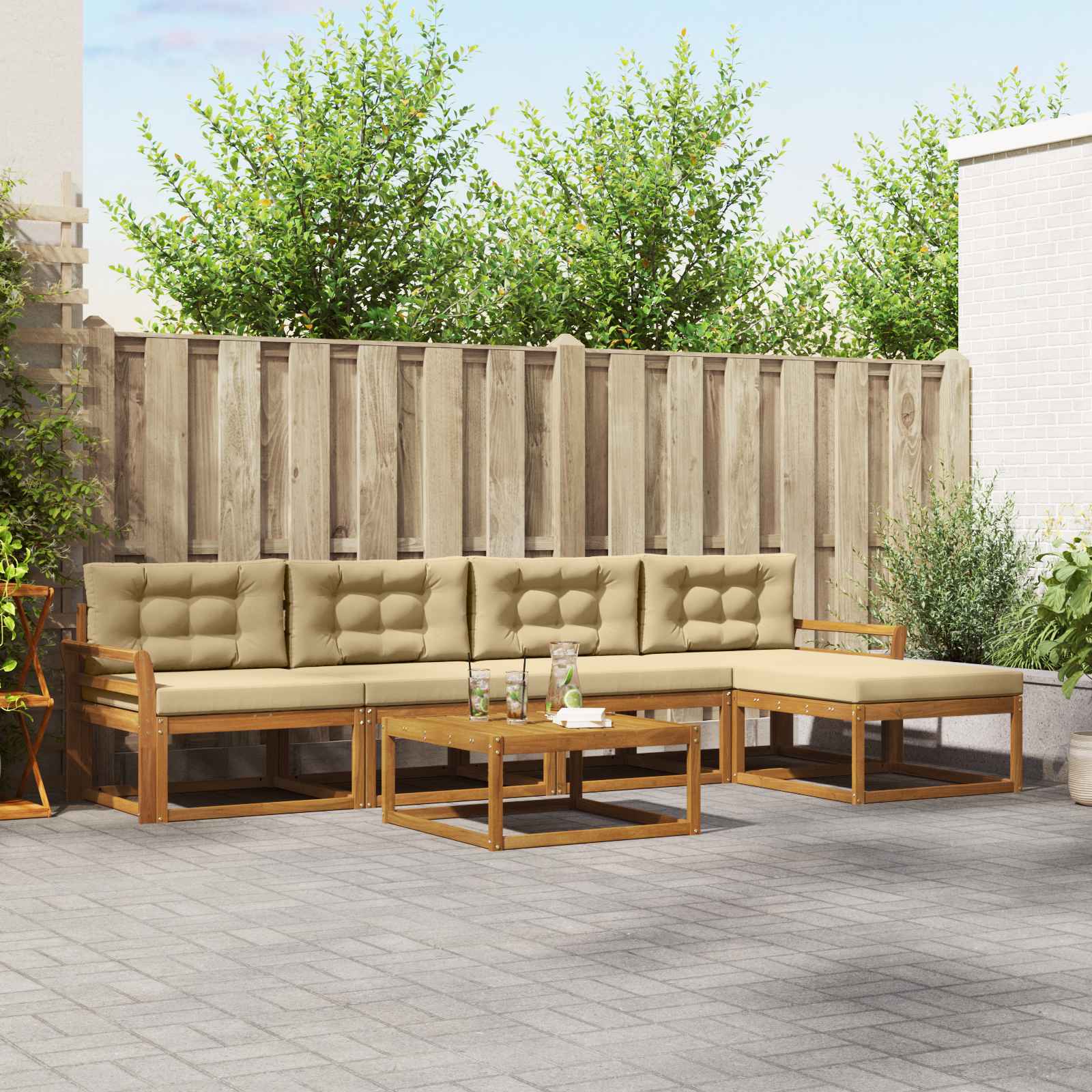 Set di divani da esterno con cuscino 6 pcs Naturale e Beige | homemem39