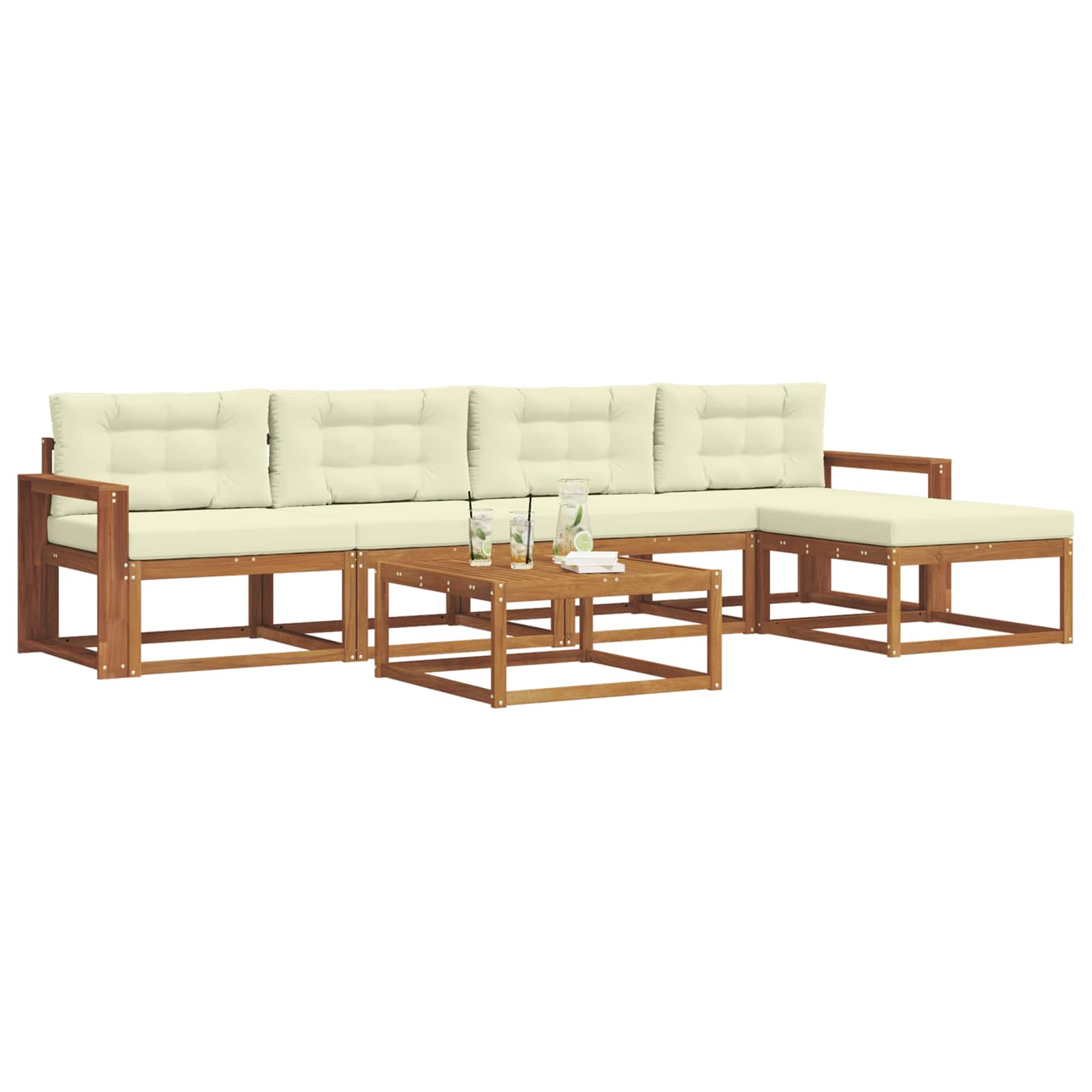 Set di divani da esterno con cuscino 6 pcs Naturale e Crema | homemem39
