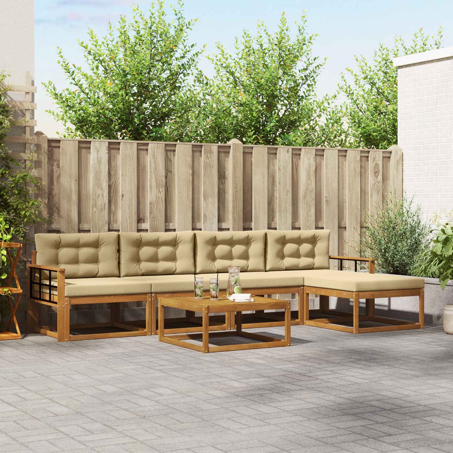 Set di divani da esterno con cuscino 6 pcs Naturale e Beige