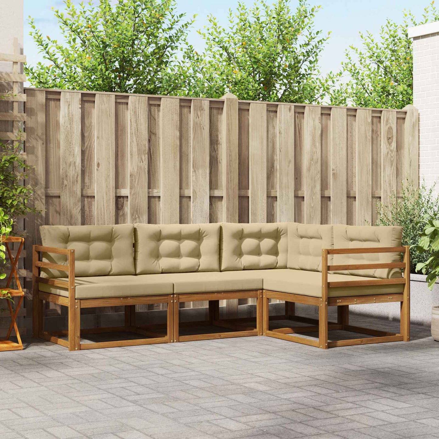 Set di divani da esterno con cuscino 4 pcs Naturale e Beige