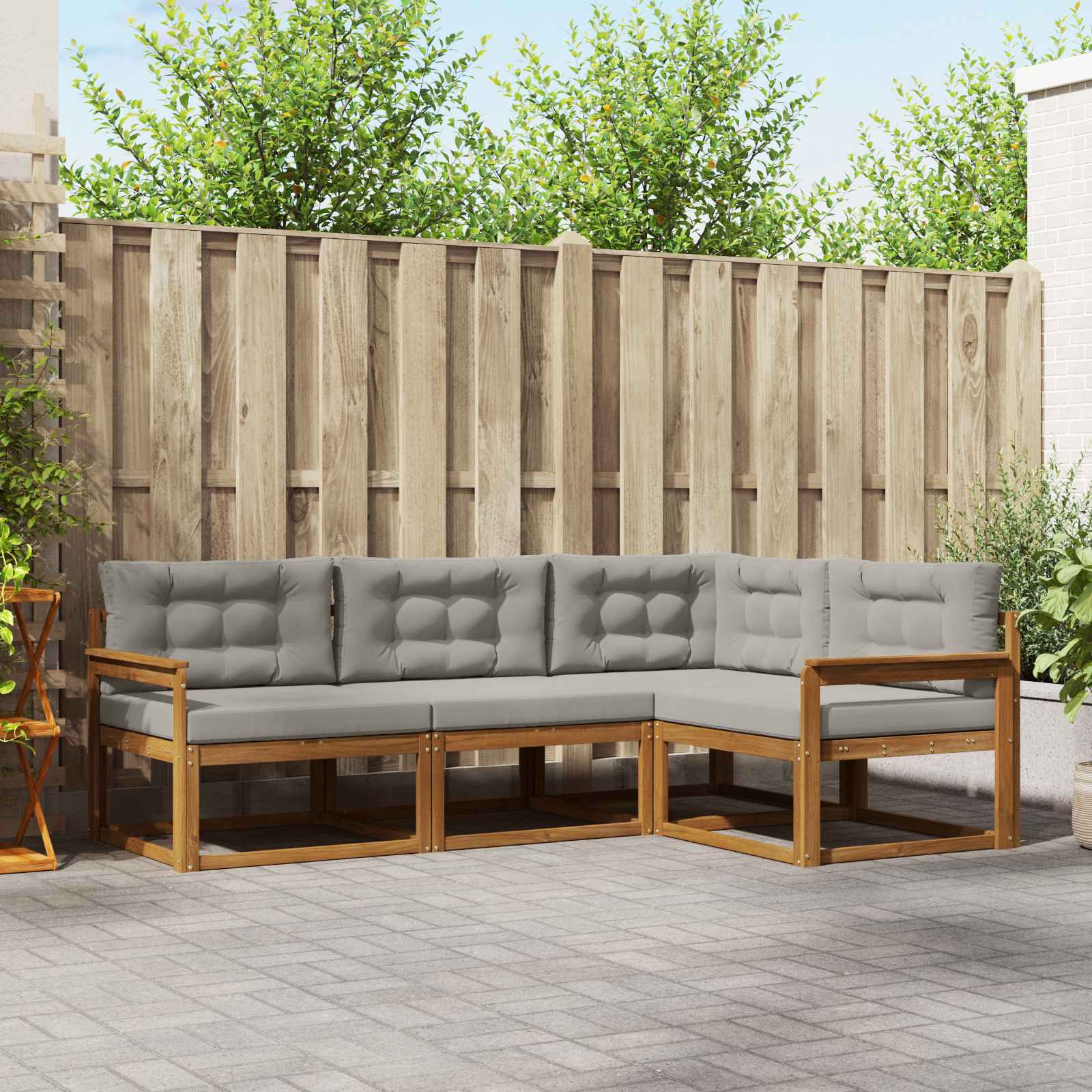 Set di divani da esterno 4 pcs Grigio Naturale e Chiaro | homemem39