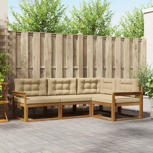 Set di divani da esterno con cuscino 4 pcs Naturale e Beige | homemem39