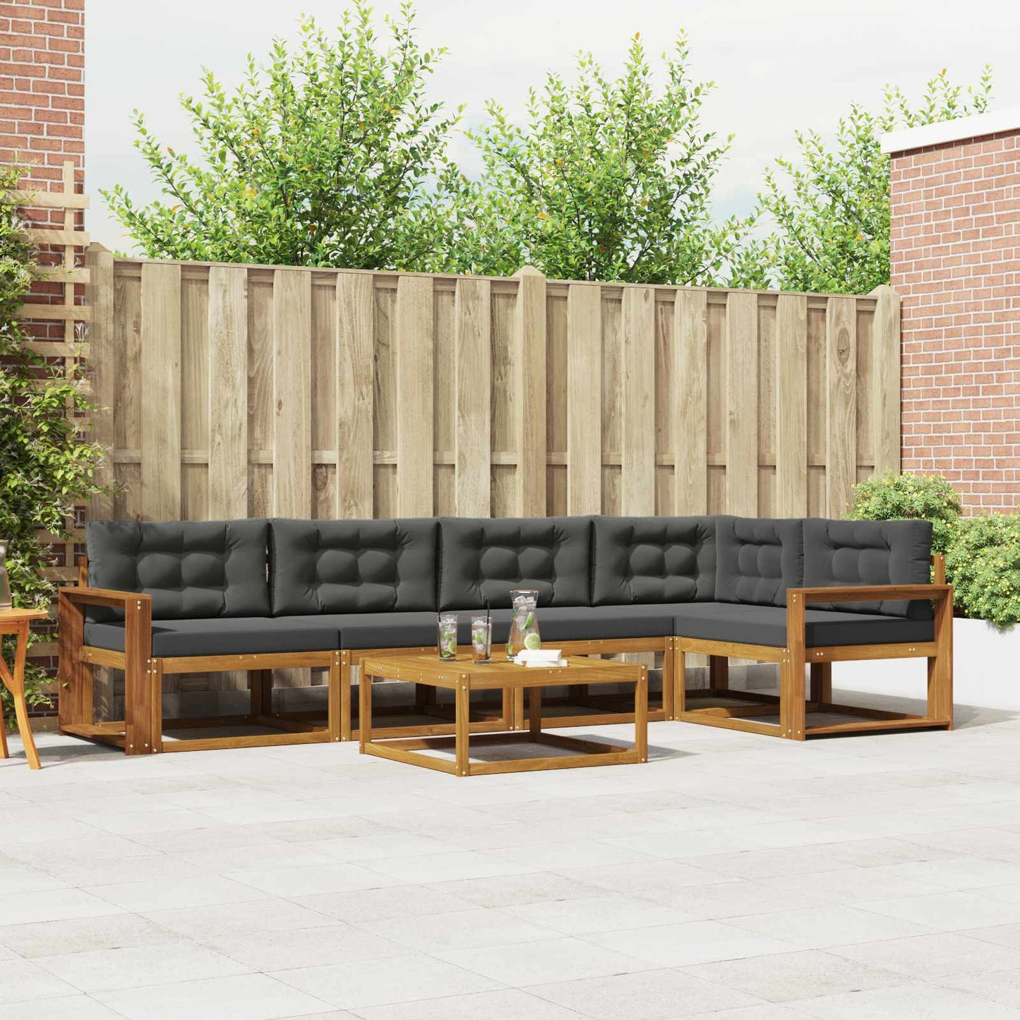 Set di divani da esterno con cuscino 6 pcs Naturale e Antracite