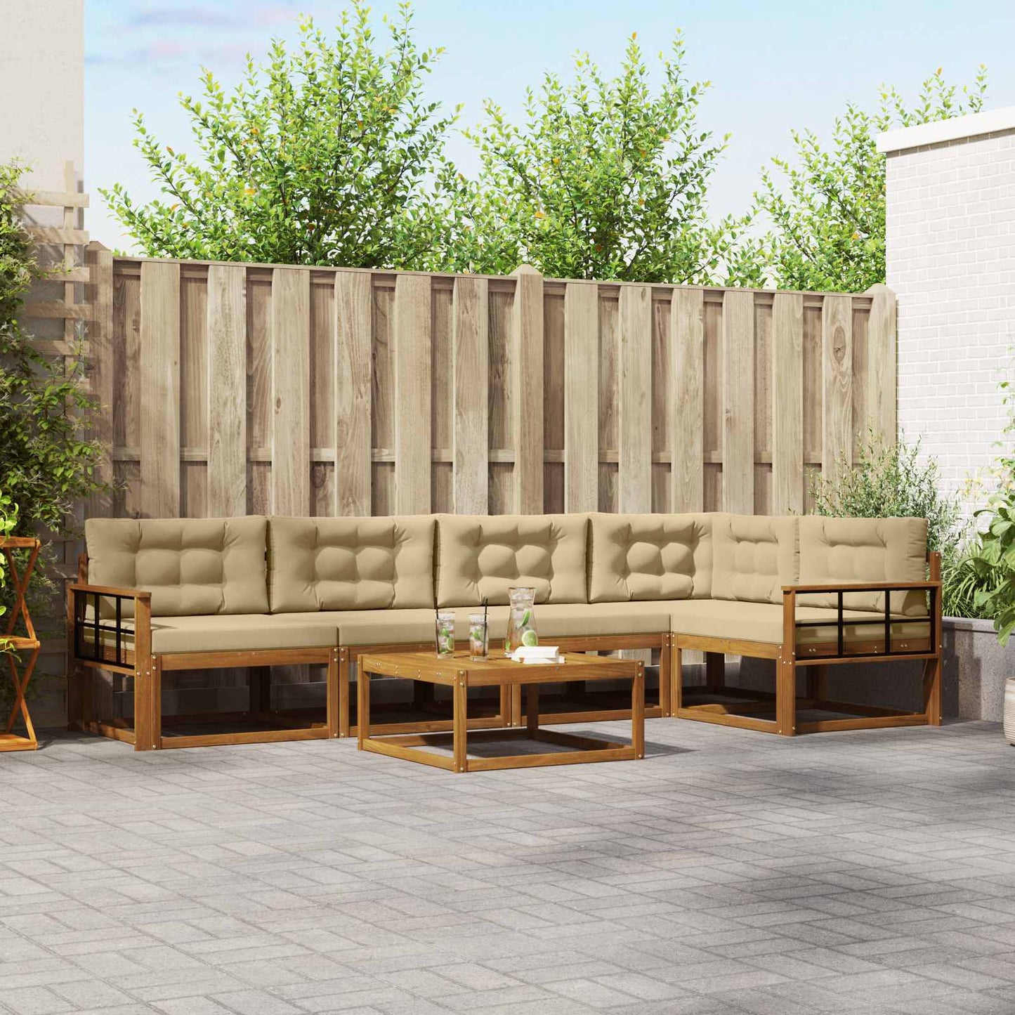 Set di divani da esterno con cuscino 6 pcs Naturale e Beige | homemem39