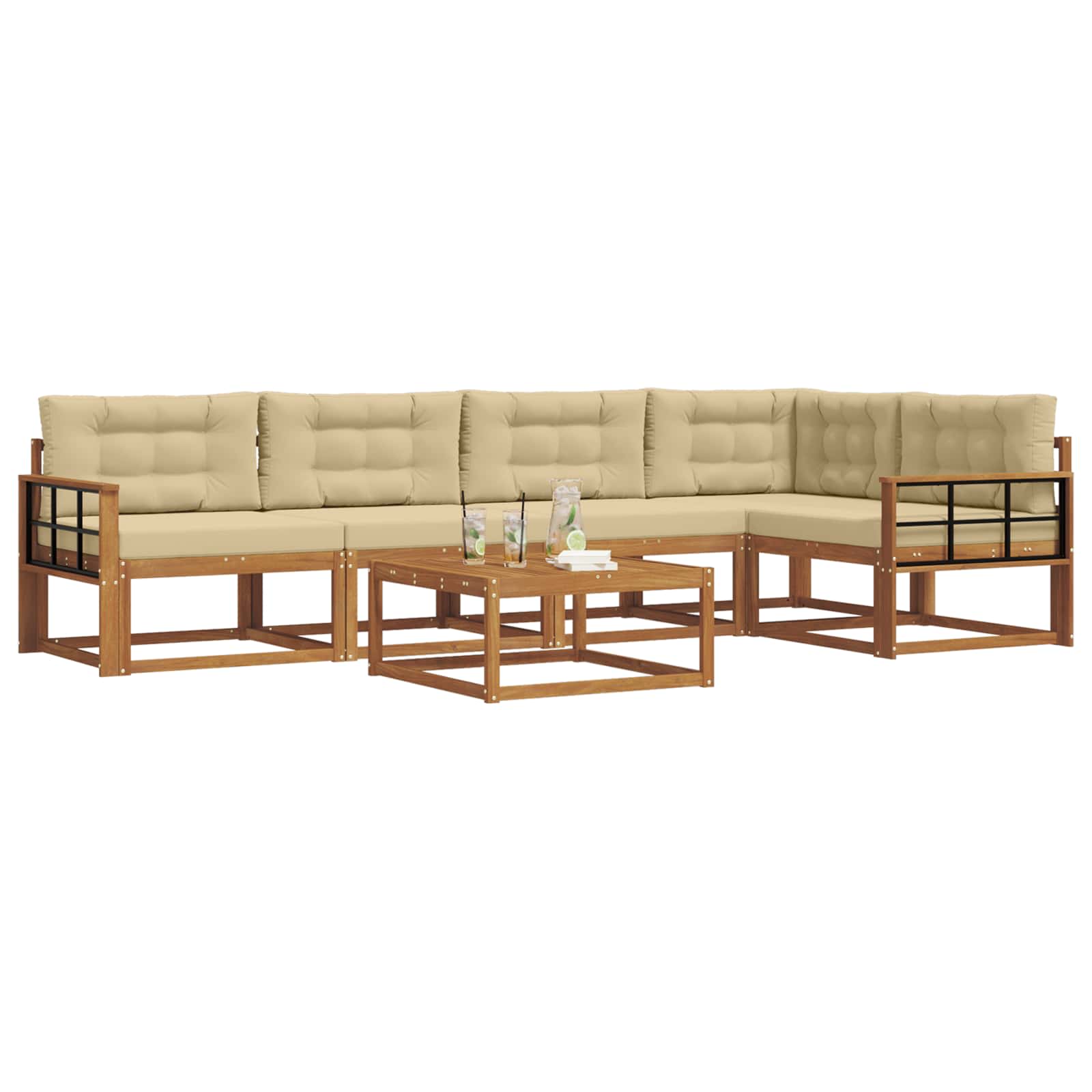 Set di divani da esterno con cuscino 6 pcs Naturale e Beige | homemem39