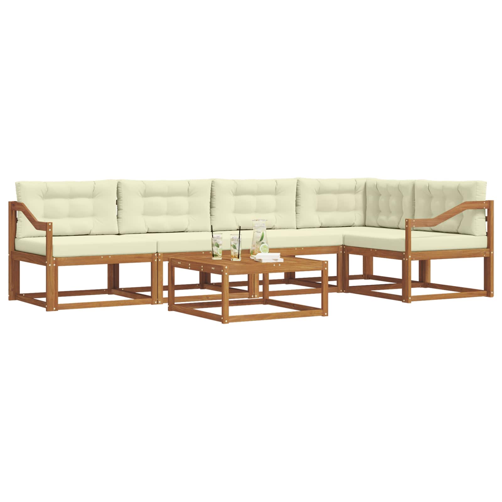 Set di divani da esterno con cuscino 6 pcs Naturale e Crema | homemem39