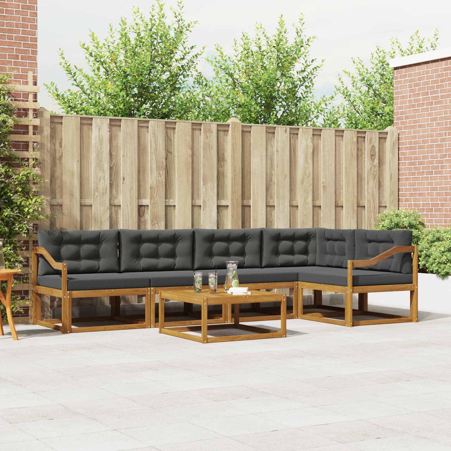 Set di divani da esterno con cuscino 6 pcs Naturale e Antracite | homemem39