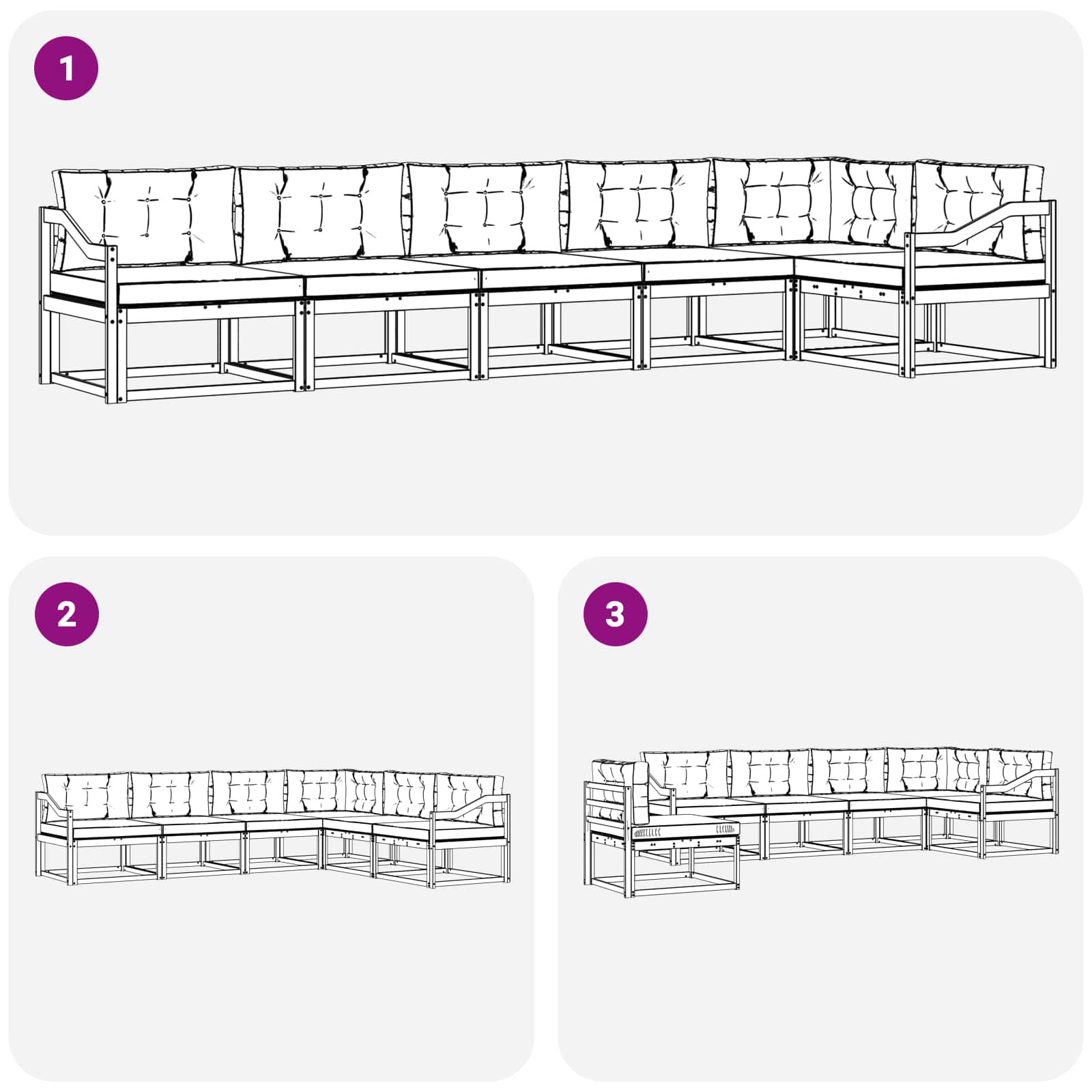 Set di divani da esterno con cuscino 6 pcs Naturale e Antracite | homemem39