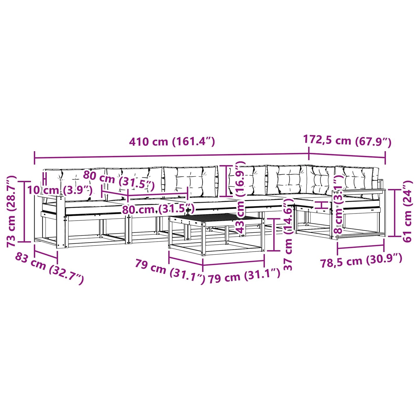 Set di divani da esterno con cuscino 7 pcs Naturale e Antracite | homemem39