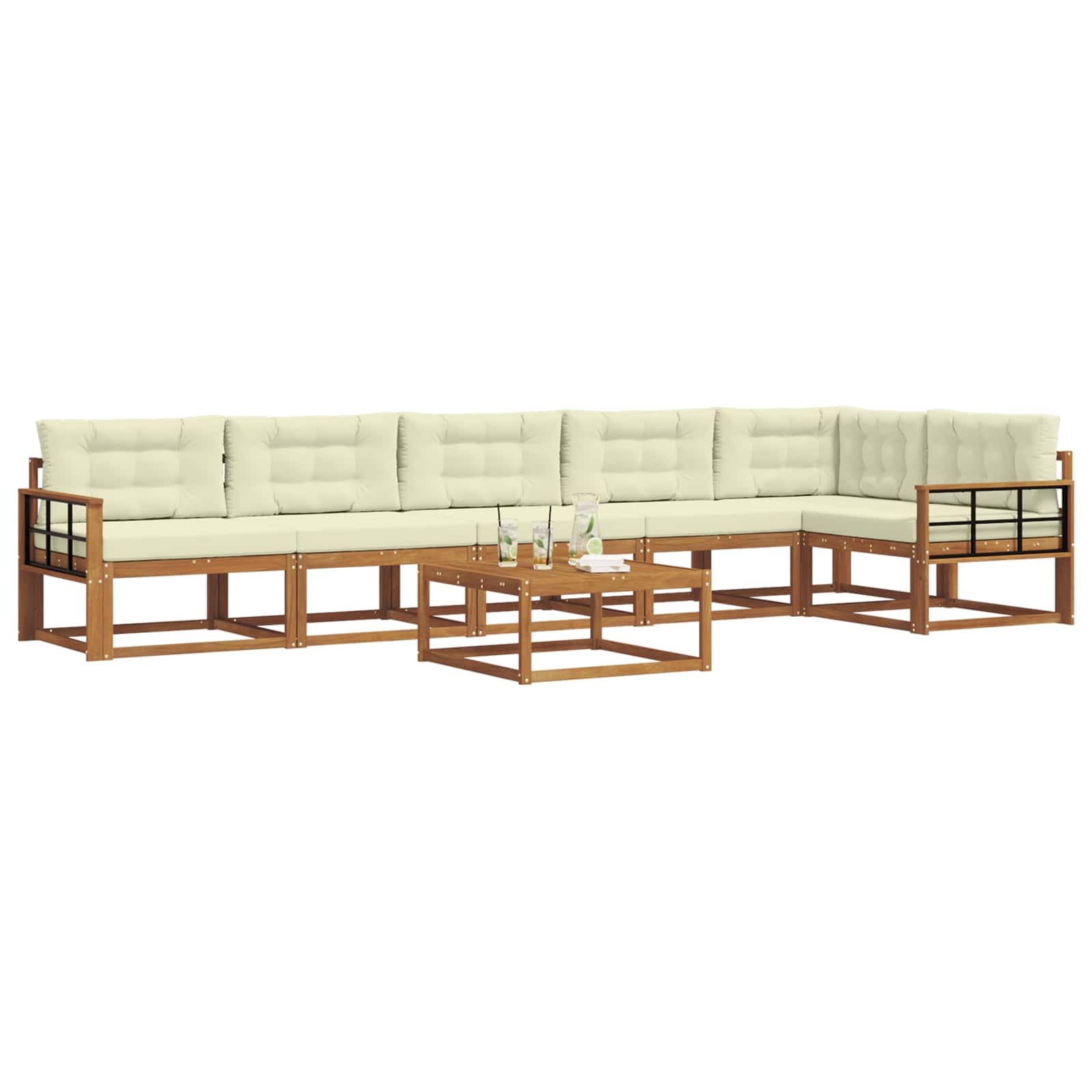 Set di divani da esterno con cuscino 7 pcs Naturale e Crema | homemem39
