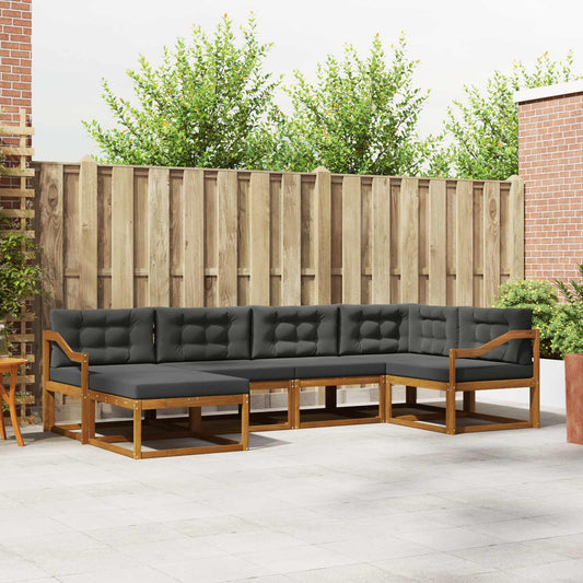 Set di divani da esterno con cuscino 6 pcs Naturale e Antracite | homemem39