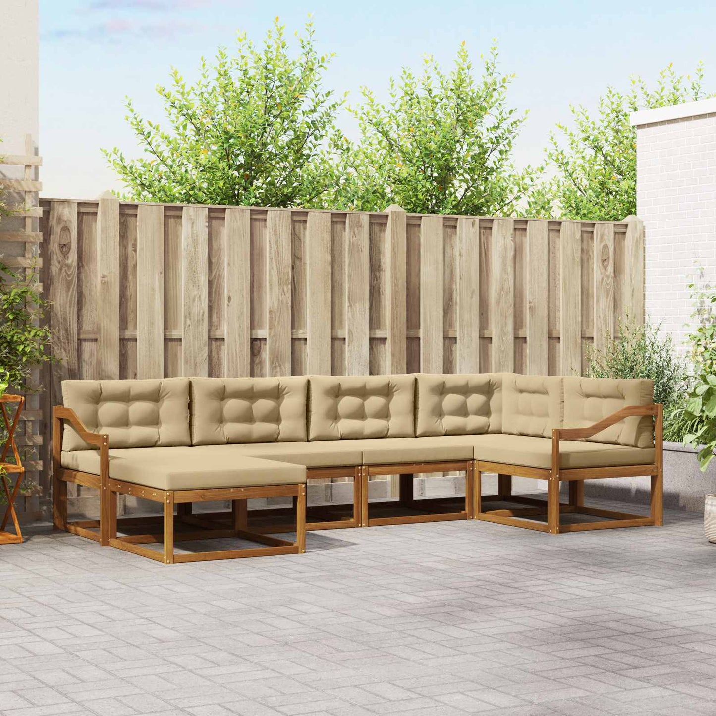 Set di divani da esterno con cuscino 6 pcs Naturale e Beige | homemem39