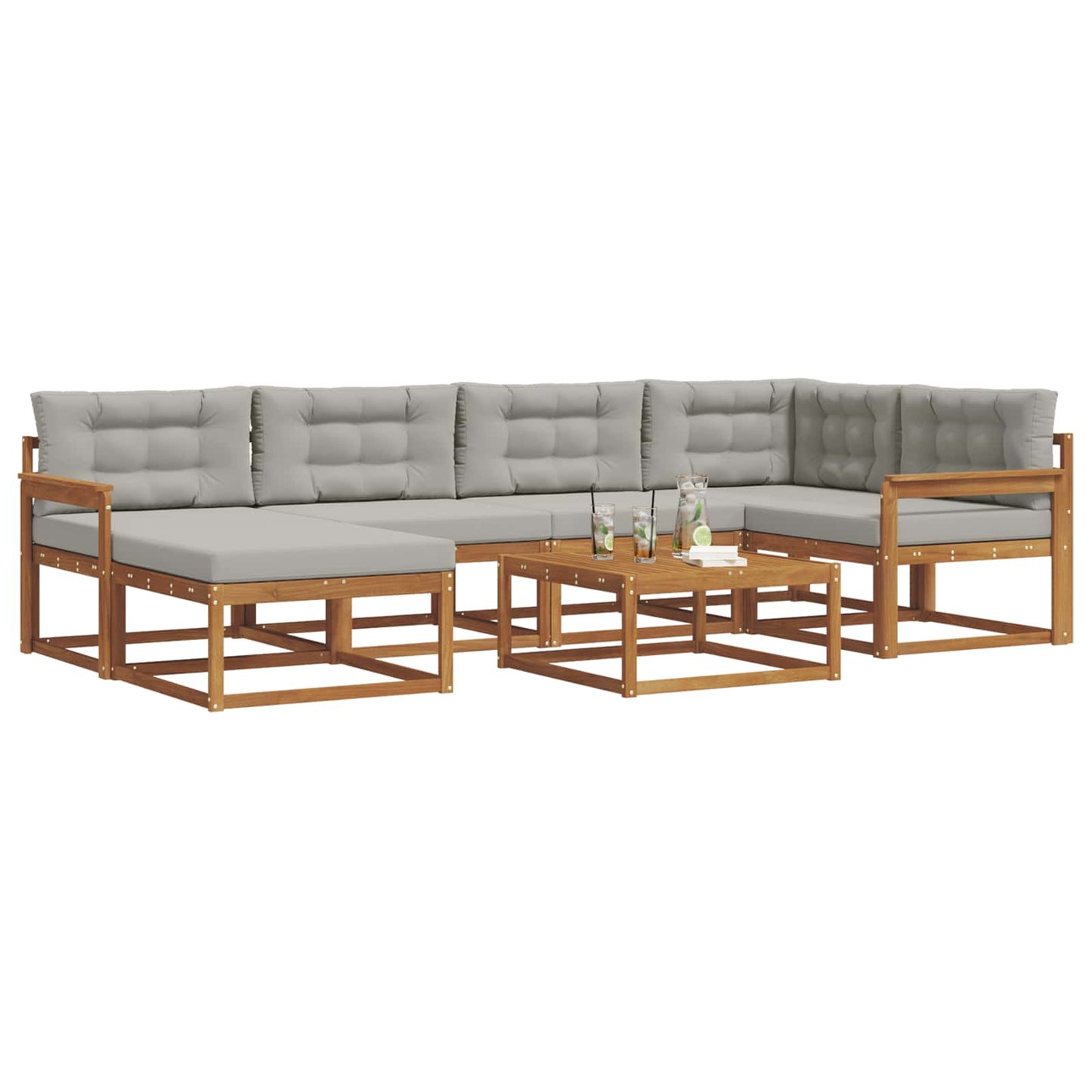 Set di divani da esterno 7 pcs Grigio Naturale e Chiaro | homemem39