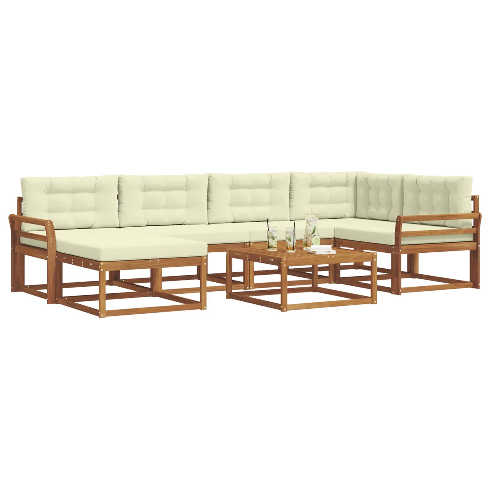 Set di divani da esterno con cuscino 7 pcs Naturale e Crema | homemem39