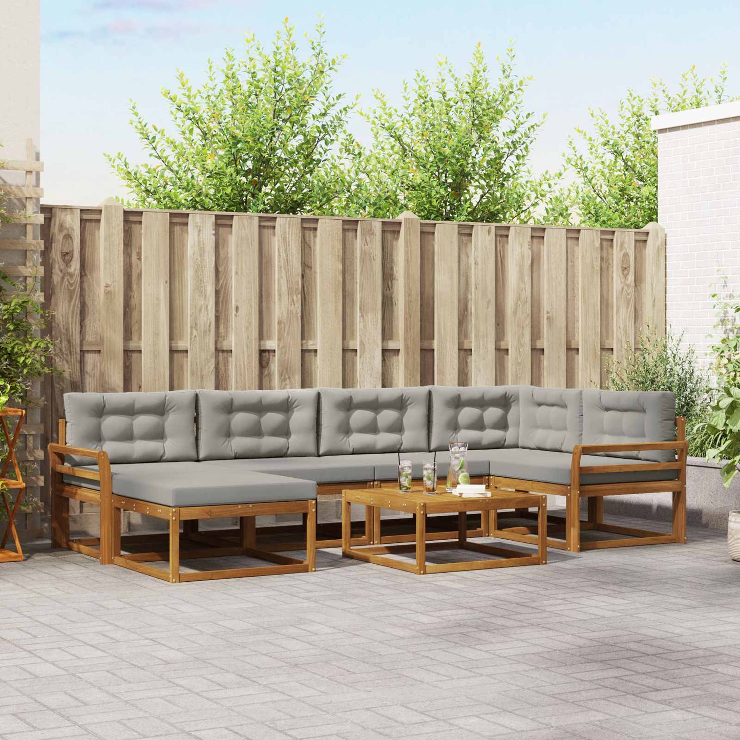 Set di divani da esterno 7 pcs Grigio Naturale e Chiaro